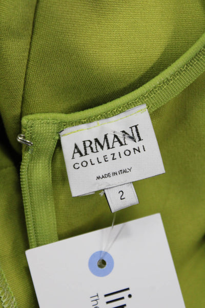 Armani Collezioni Women Sheath Dress Green 3/4 Sleeve Round Neck Zip Size 2