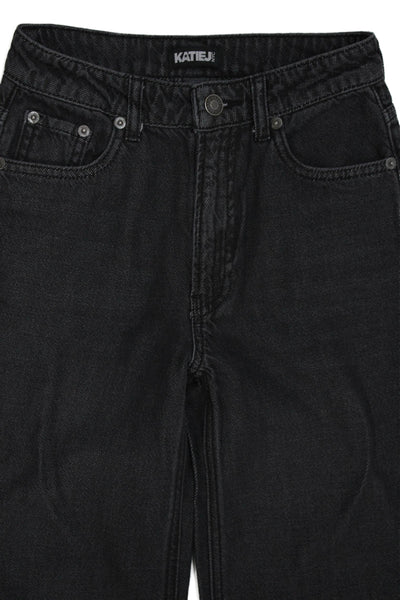 Katie J Childrens Girls Wide Leg High Rise Jeans Black Cotton Size 14