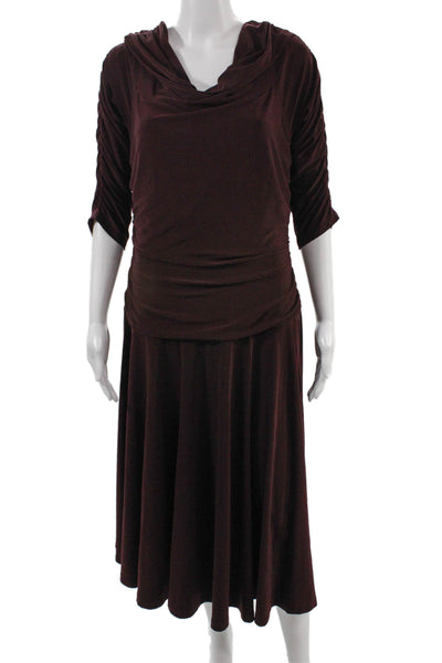 Jones New York Women Brown Knee Length 3/4 Sleeve Classic Dress Size 16