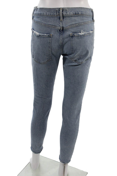 Agolde Women Ankle Cropped Skinny Jeans Light Blue Mid Rise Button Size 29
