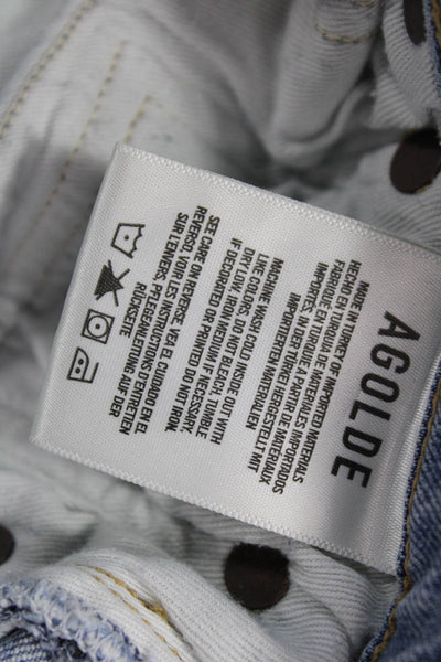 Agolde Women Ankle Cropped Skinny Jeans Light Blue Mid Rise Button Size 29
