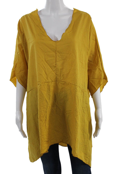 Noblu Women Tunic Bohemian Yellow V Neck Cotton Blend Batwing Dolman Size M