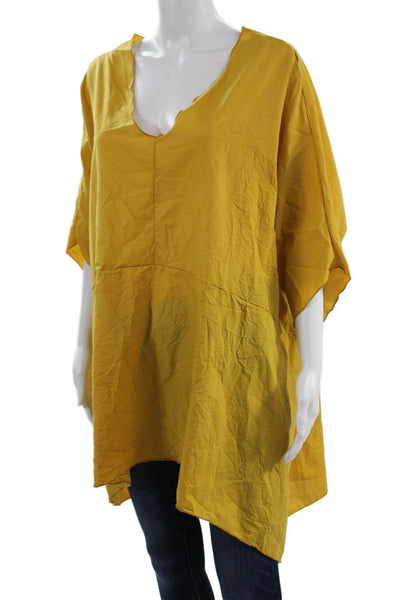 Noblu Women Tunic Bohemian Yellow V Neck Cotton Blend Batwing Dolman Size M