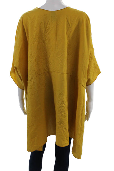 Noblu Women Tunic Bohemian Yellow V Neck Cotton Blend Batwing Dolman Size M