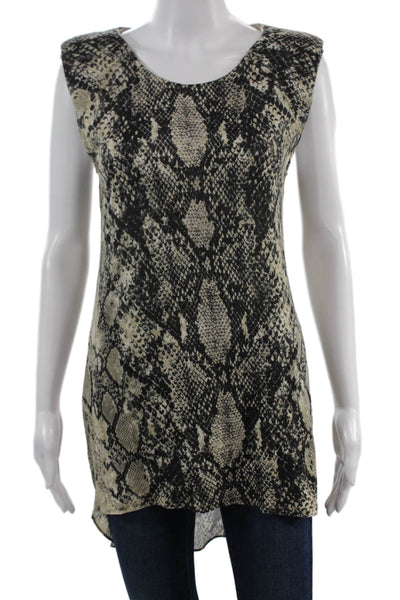 Karen Millen Women Sleeveless Tunic Blouse Beige Snake Print Viscose Size 14