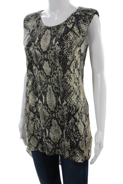 Karen Millen Women Sleeveless Tunic Blouse Beige Snake Print Viscose Size 14