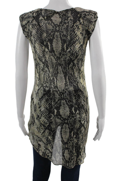 Karen Millen Women Sleeveless Tunic Blouse Beige Snake Print Viscose Size 14