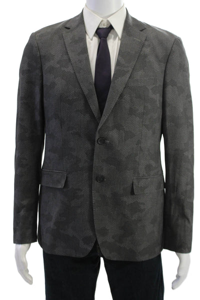 Michael Kors Mens Dark Gray Camouflage Blazer Collared Button Size 40