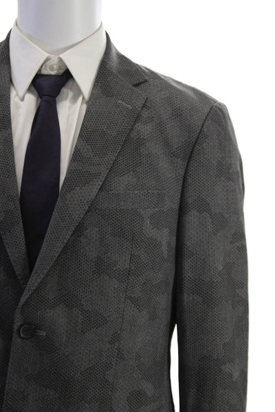 Michael Kors Mens Dark Gray Camouflage Blazer Collared Button Size 40