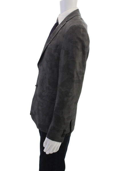 Michael Kors Mens Dark Gray Camouflage Blazer Collared Button Size 40