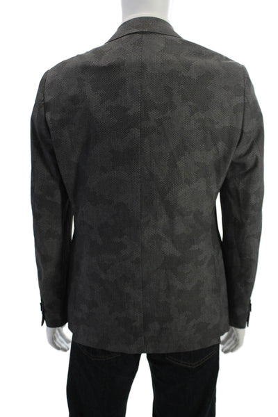Michael Kors Mens Dark Gray Camouflage Blazer Collared Button Size 40