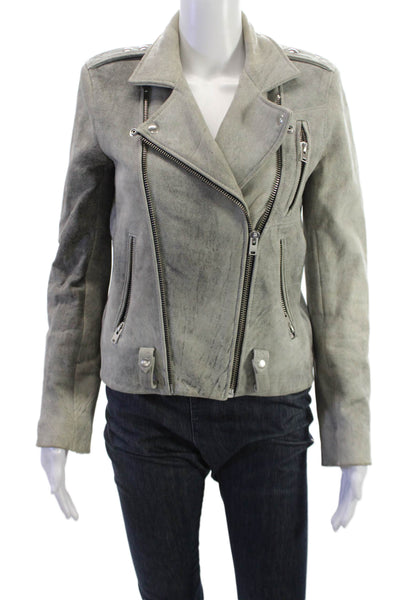 IRO Womens Biker Motorcycle Leather Jacket Gray Size 38