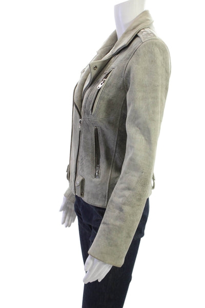 IRO Womens Biker Motorcycle Leather Jacket Gray Size 38