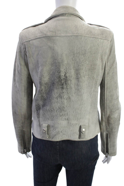 IRO Womens Biker Motorcycle Leather Jacket Gray Size 38
