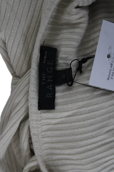 The Range Womens Cropped Striped Button Up Top Long Sleeve Beige Size M