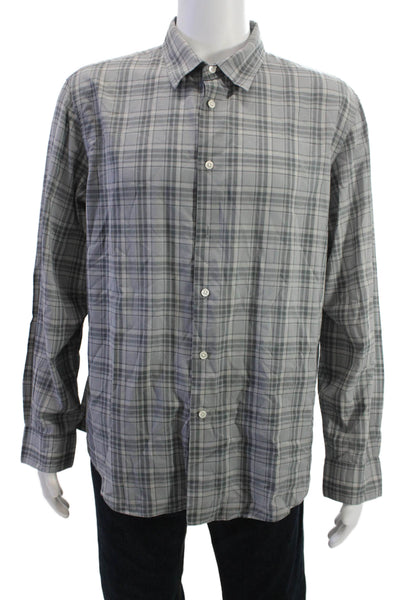 John Varvatos Mens Plaid Collar Long Sleeve Button Down Shirt Gray Size XXL
