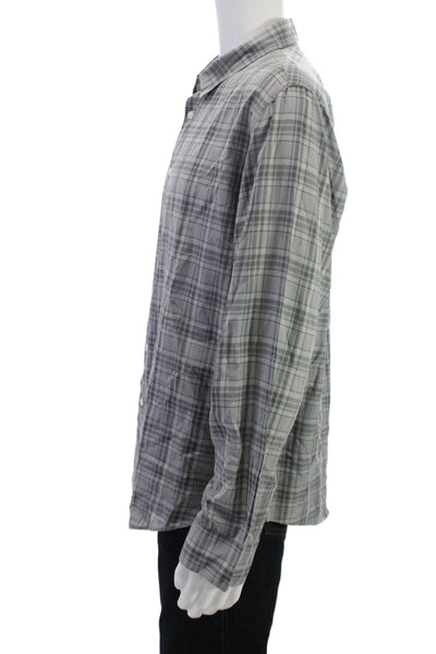 John Varvatos Mens Plaid Collar Long Sleeve Button Down Shirt Gray Size XXL
