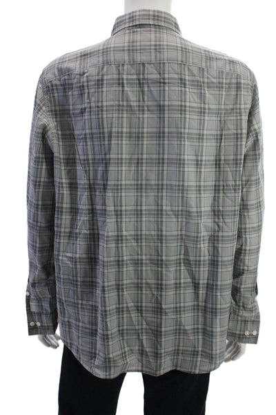John Varvatos Mens Plaid Collar Long Sleeve Button Down Shirt Gray Size XXL
