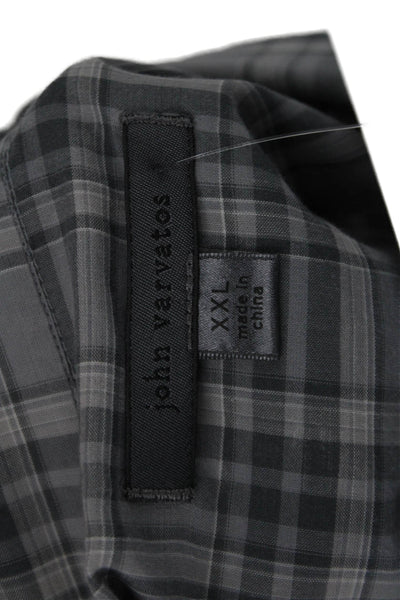 John Varvatos Mens Plaid Collar Long Sleeve Button Down Shirt Gray Size XXL