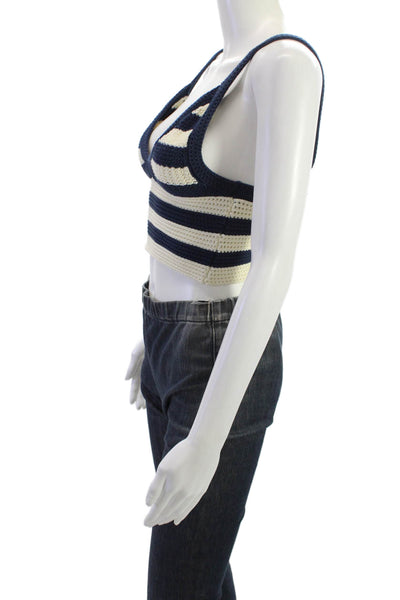 Kule Womens Cropped Tank Dark Blue V-Neck Striped Sleeveless Size XS