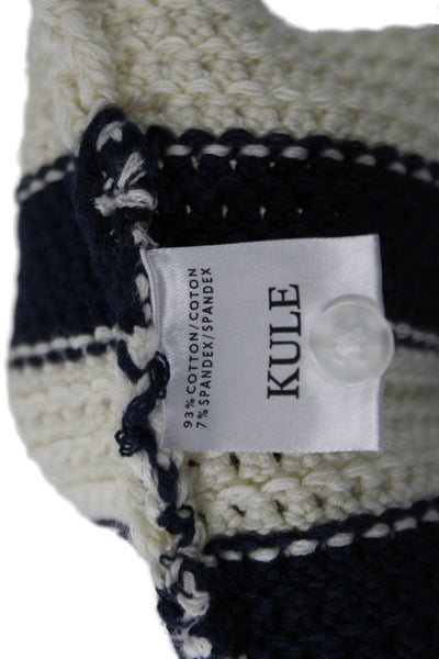 Kule Womens Cropped Tank Dark Blue V-Neck Striped Sleeveless Size XS