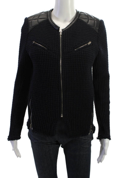 IRO Women Quilted Biker Jacket Black Zip Long Sleeve Size 40