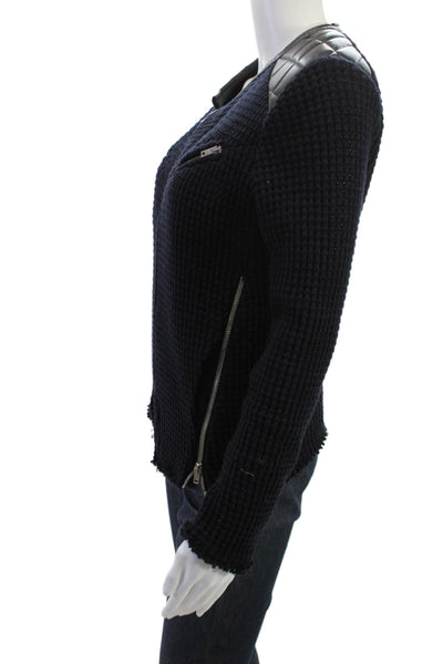 IRO Women Quilted Biker Jacket Black Zip Long Sleeve Size 40