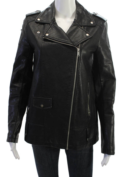 Zara Basic Women Biker Motorcycle Jacket Black Polyurethane Size S