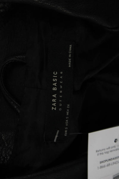 Zara Basic Women Biker Motorcycle Jacket Black Polyurethane Size S