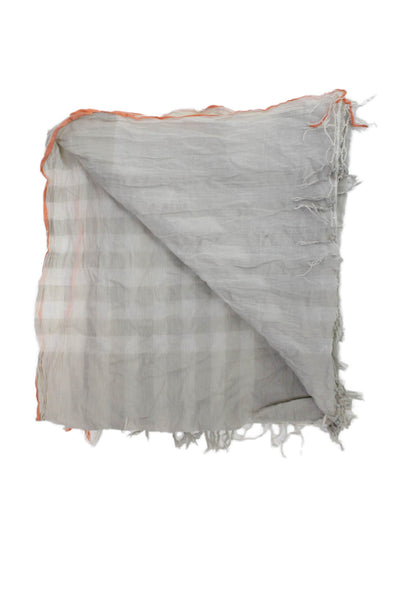 Aish Womens Plaid Fringe Trim Rectangular Scarf Gray Size 70X32"