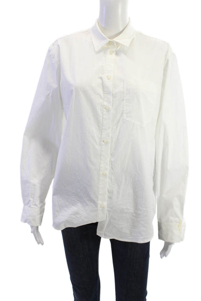 Untuckit Women White Collared Basic Button-Up Long Sleeve Cotton Shirt Size M