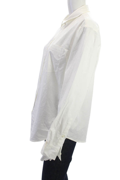 Untuckit Women White Collared Basic Button-Up Long Sleeve Cotton Shirt Size M