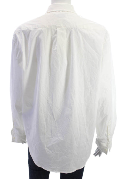Untuckit Women White Collared Basic Button-Up Long Sleeve Cotton Shirt Size M