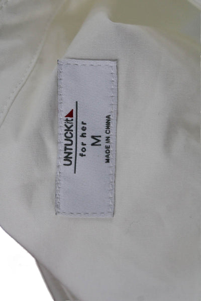 Untuckit Women White Collared Basic Button-Up Long Sleeve Cotton Shirt Size M