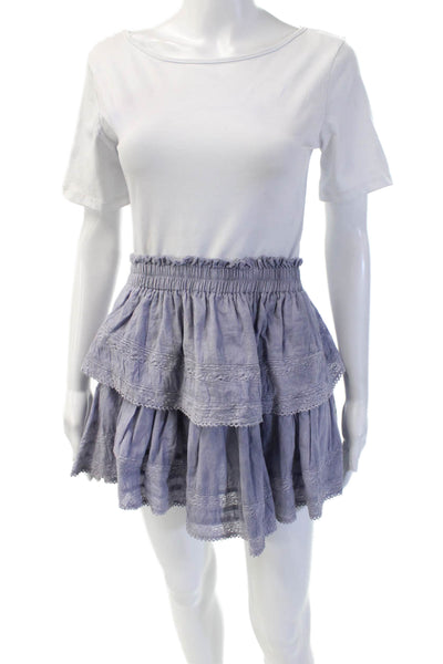 Love Shack Fancy Womens Peasant Mini Skirt Purple Cotton Size L