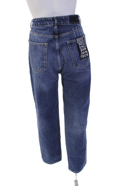 Ksubi Mens Straight Dark Blue High Rise Graphic Print Jeans Size 32