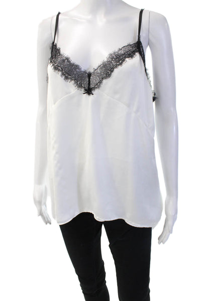 Zara Women White V Neck Spaghetti Strap Tank Top Polyester Size XL