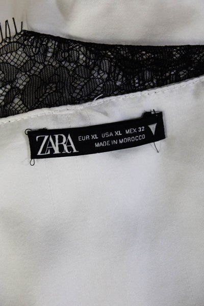 Zara Women White V Neck Spaghetti Strap Tank Top Polyester Size XL