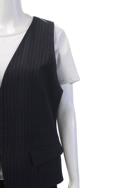 Zara Women Dark Blue Striped V Neck Sleeveless Vest Button Polyester Size XL