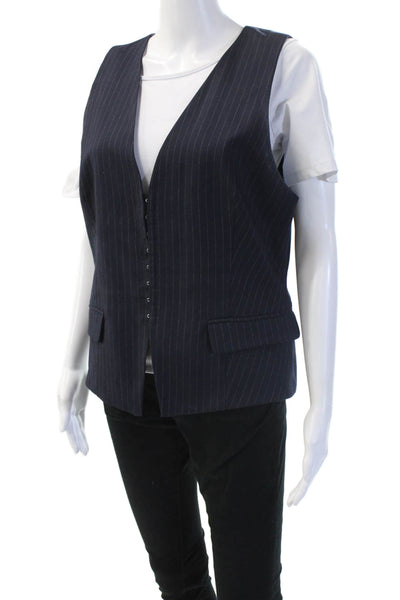 Zara Women Dark Blue Striped V Neck Sleeveless Vest Button Polyester Size XL