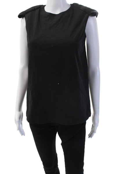 Tibi Womens Basic Sleeveless Black Cotton Crew Neck T-Shirt Size S