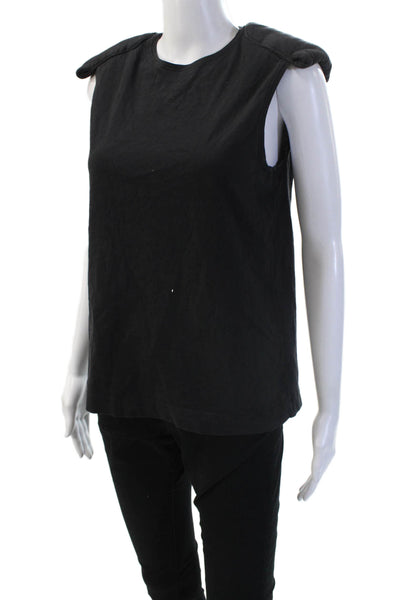 Tibi Womens Basic Sleeveless Black Cotton Crew Neck T-Shirt Size S