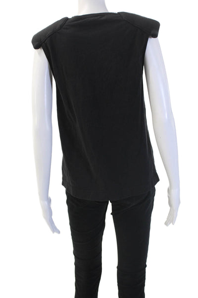 Tibi Womens Basic Sleeveless Black Cotton Crew Neck T-Shirt Size S
