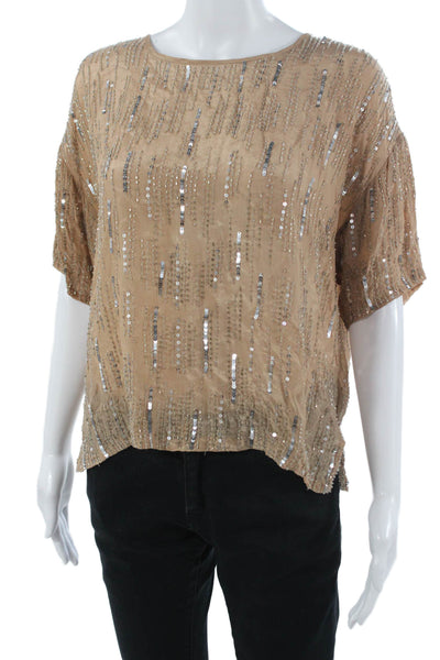 Velvet Women Beige Viscose Short Sleeve Round Neck Blouse Size S
