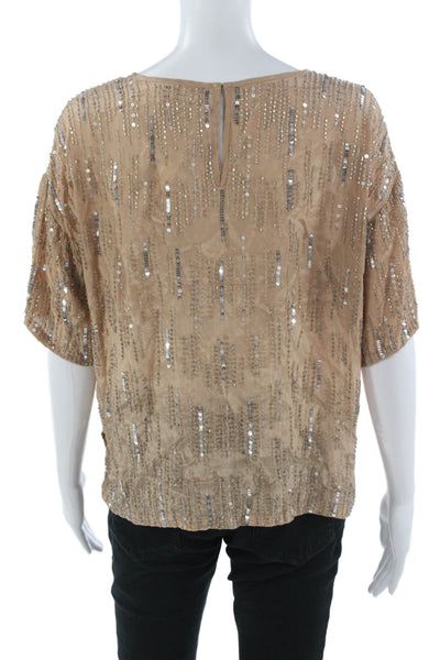 Velvet Women Beige Viscose Short Sleeve Round Neck Blouse Size S