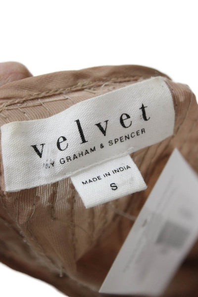 Velvet Women Beige Viscose Short Sleeve Round Neck Blouse Size S