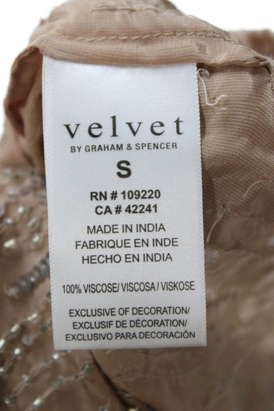 Velvet Women Beige Viscose Short Sleeve Round Neck Blouse Size S