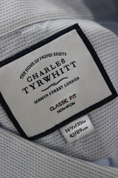 Charles Tyrwhitt Men Light Blue Striped Point Collar Dress Shirt Size 16.5