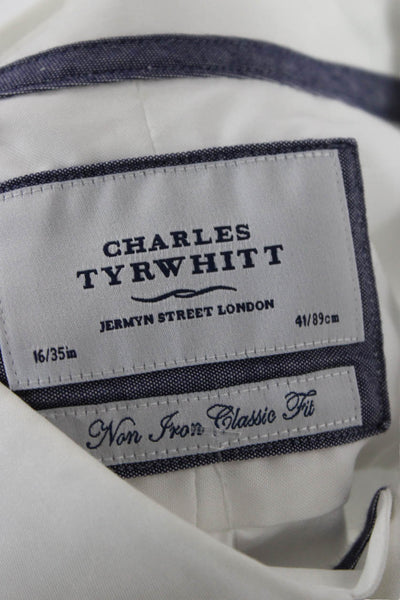 Charles Tyrwhitt Mens Button-Down Dress Shirt White Cotton Long Sleeve Size 16