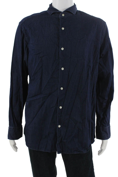 Charles Tyrwhitt Mens Button Front Long Sleeve Collared Shirt Navy Size Large